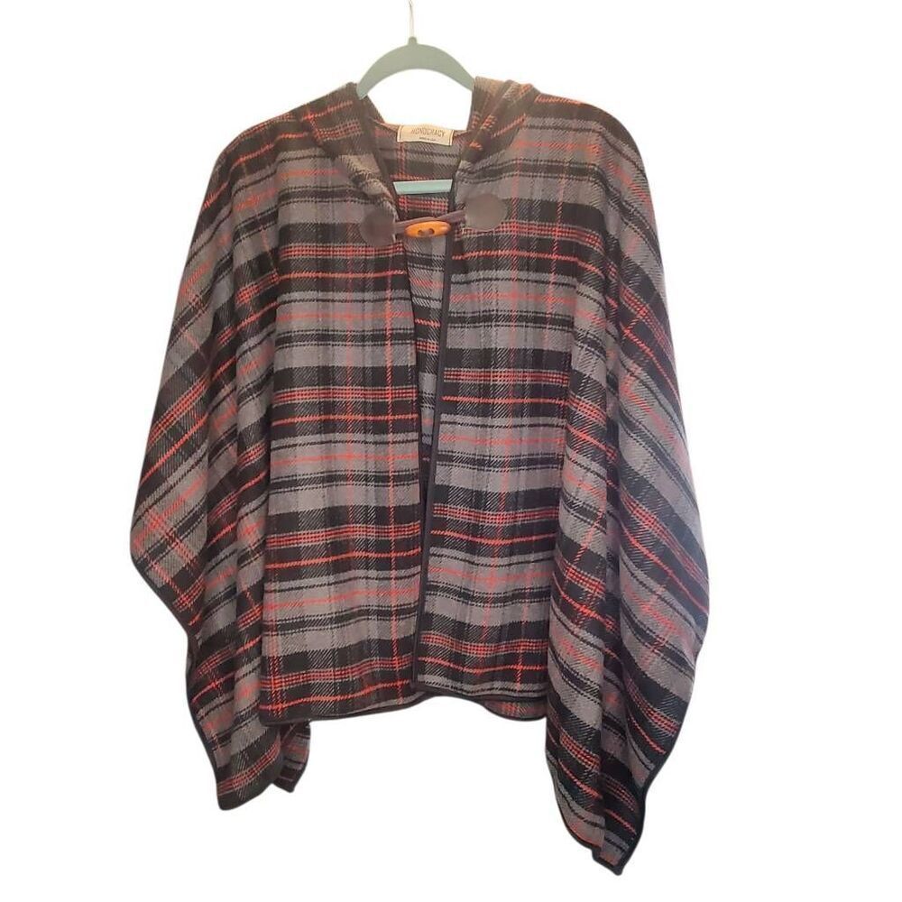 Vintage Monocracy Women's Made In USA Size S Plaid Hooded Poncho Cape Jacket Tog